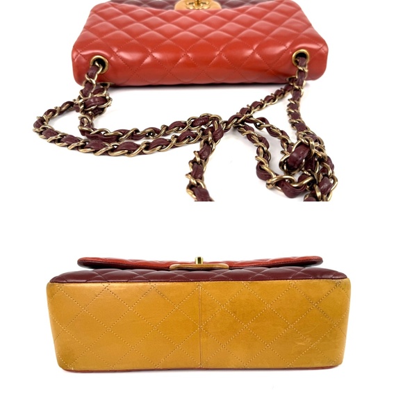 CHANEL Classic Jumbo Quilted Lambskin Tri-Color Burgundy Double Flap Bag - Picture 6 of 12